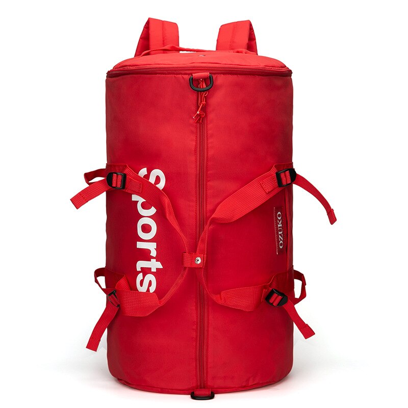 Ozuko sacos de viagem grande capacidade multifuncional esportes ginásio mão saco masculino bagagem viagem mochila para mulheres fitness duffle: Vermelho