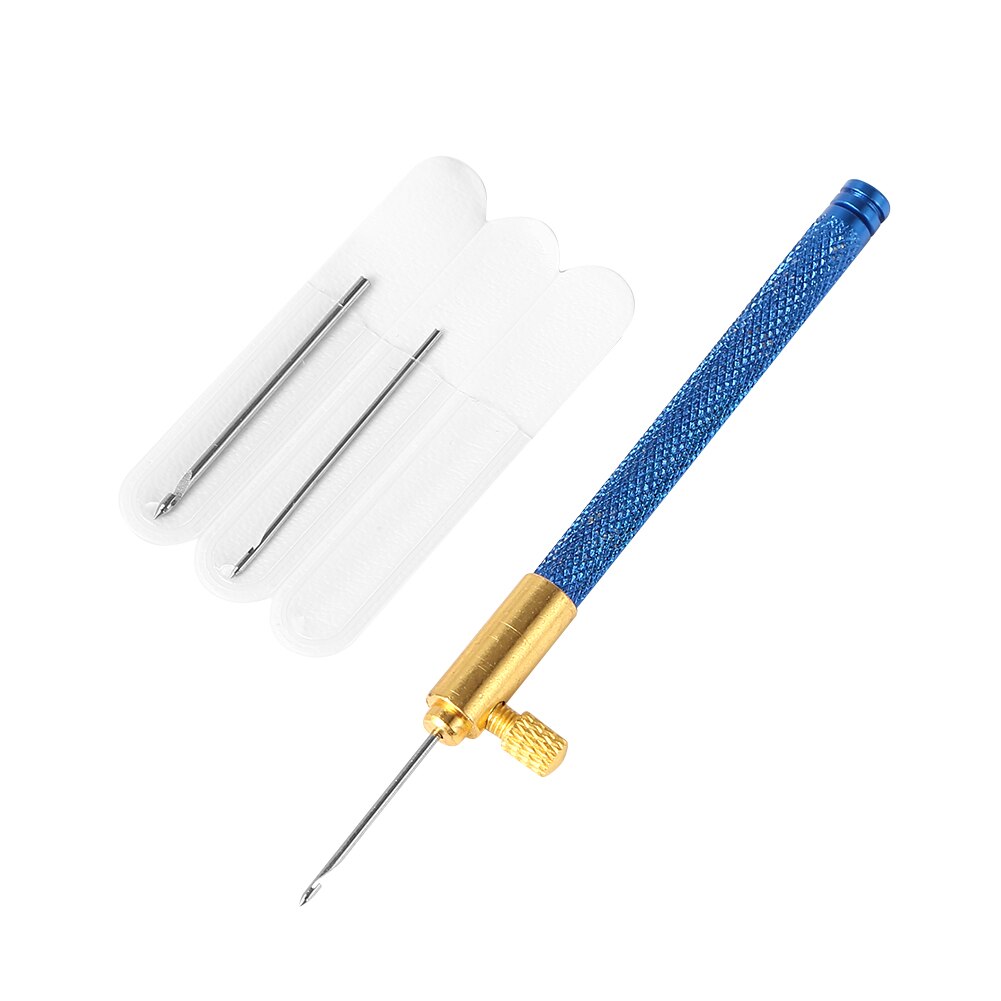 Embroidery Punch Needle Crochet Hook with 3 Needles French Crochet Embroidery Cross Stitch Craft Kit Beading Hoop Sewing Tool: Blue