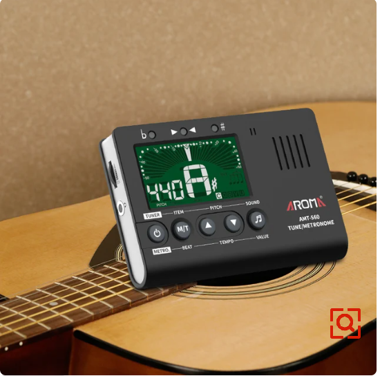 Aroma AMT-560 afinador de guitarra eléctrica y metrónomo micrófono incorporado con Cable de pastilla 6,3mm para guitarra cromática bajo violín ukelele: Default Title