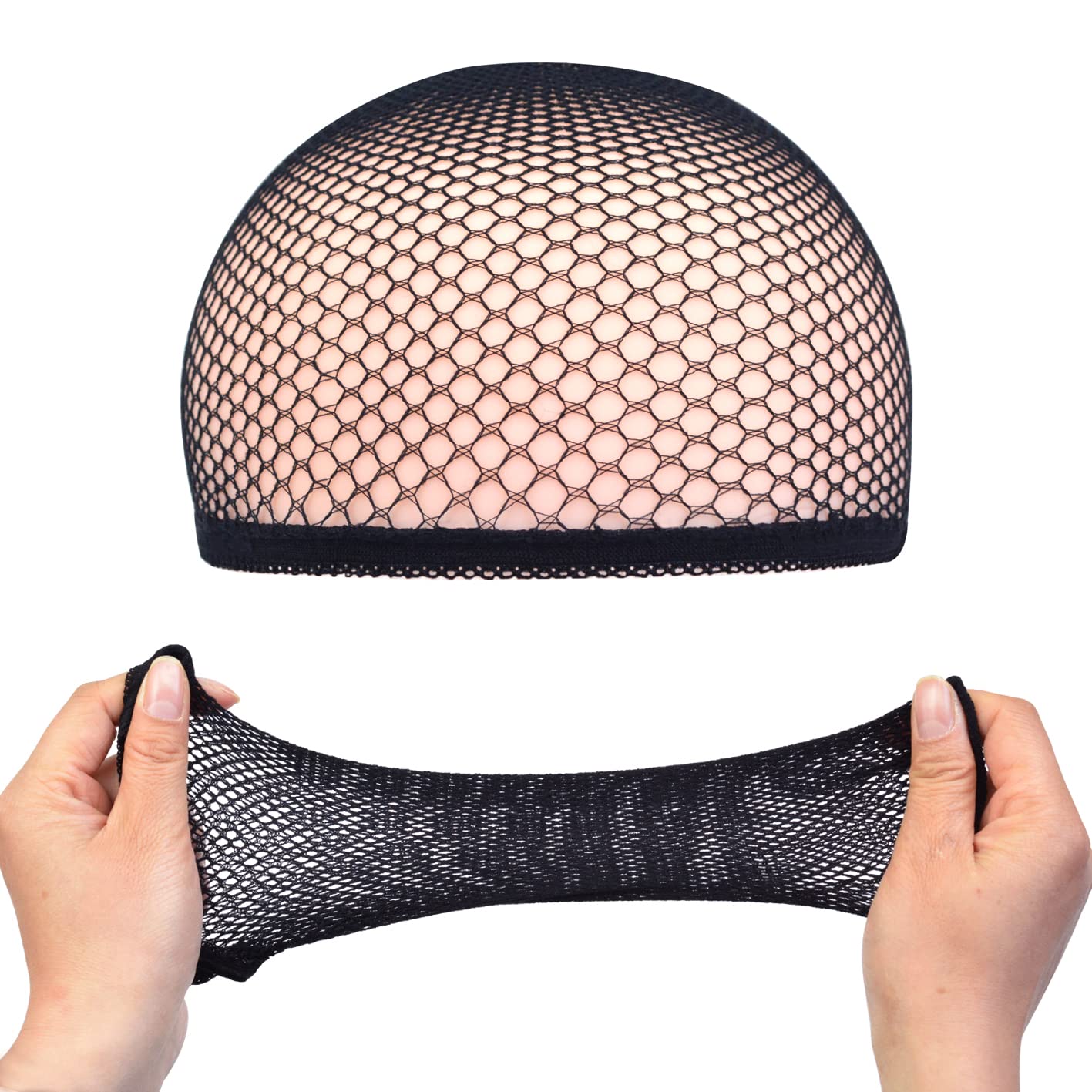 Gorro de malla para peluca, red elástica para el cabello negro, red elástica para peluca de rejilla con extremo abierto, gorro de malla transpirable para accesorios de peluca