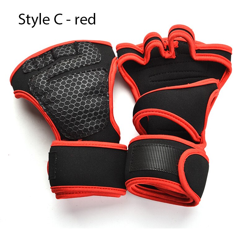 1Pair Dumbbells Gloves High Elastic Breathable Anti-Slip Silicone Weightlifting Wristband Grip Bracer Gloves Indoor Sports Glove: Style C red / L