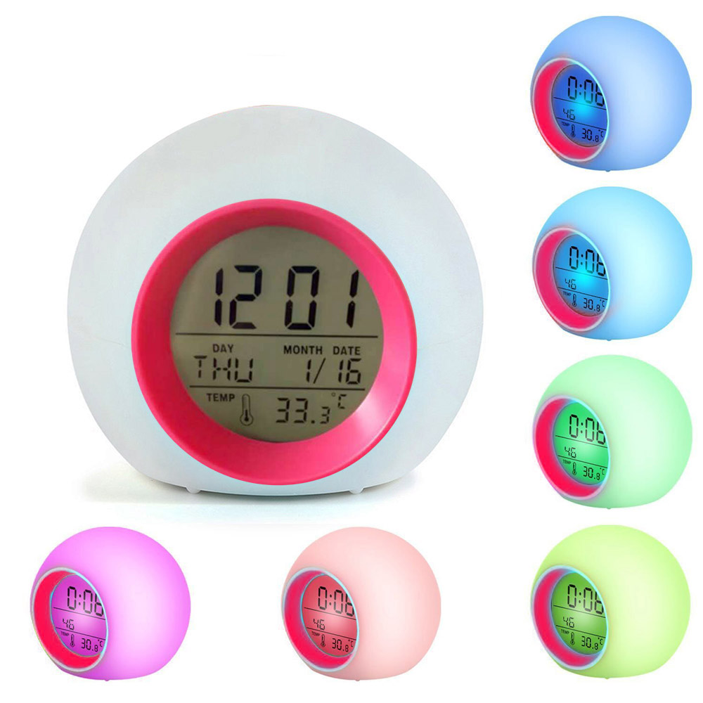 Grappige kleurveranderende digitale wekkers met led-licht en touchbediening, bureauwekker voor kinderen, nachtlampje voor het opstaan: Roze