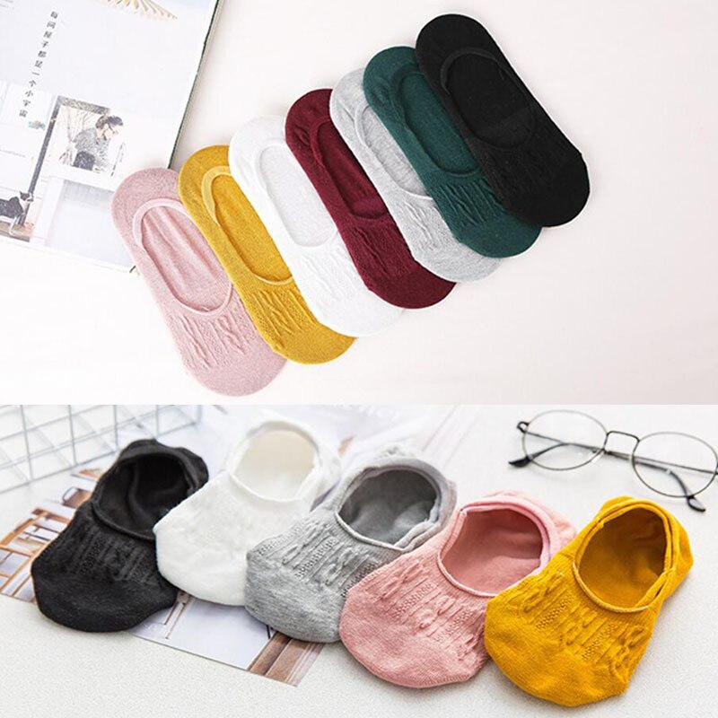 Women Socks Lady Casual Breathable Ankle Boat Socks Girls Invisible Non-slip Cotton Socks Women Low Cut Socks