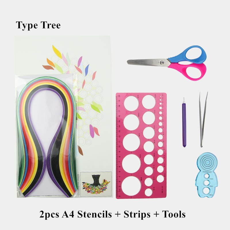 A4 Stencil Quilling Paper Art Paper Filigree Pattern Quilling Paper Template Origami Template Wall Art: Type Tree Set