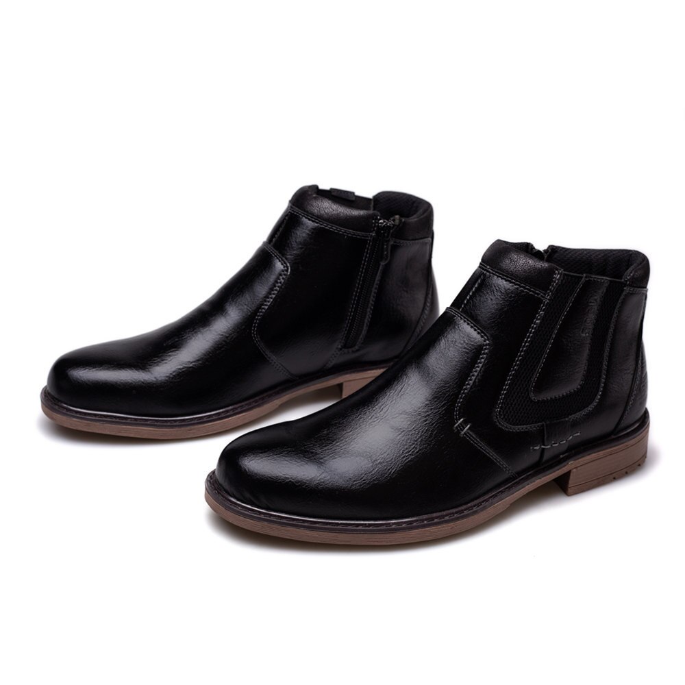 Bottines en cuir à plateforme pour homme, bottines montantes imperméables, à enfiler, décontractées, pour moto Chelsea: Black / 41