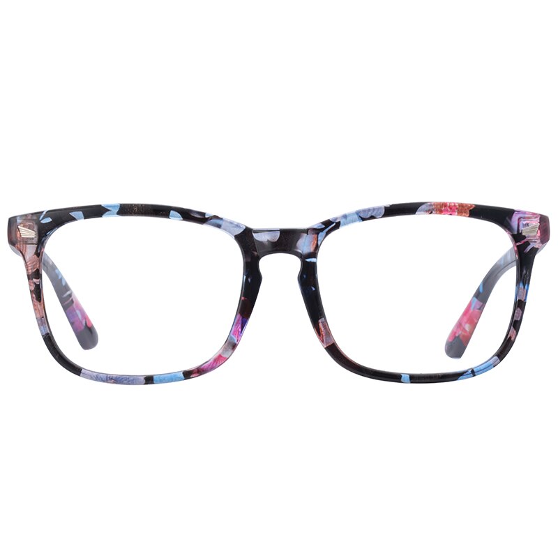 COASION Blue Light Blocking Glasses for Women Men Square Nerd Eyeglasses Frame Computer Game Glasses UV Protection CA1396A: C3 Flower