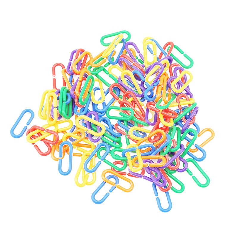 Parrot Chain Toys DIY Material 100Pcs/Set Plastic C-clips Hooks Bird Bite Chew Toy Bird Cage Accessories C-links Parrot Bird Toy