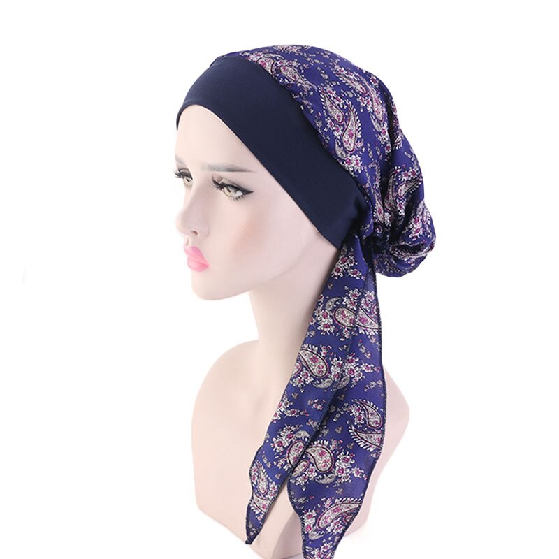 Women Chiffon Muslim Hijab Caps Flower Print Turban Bonnet Islamic Ladies Head Scarf Wrap Under Hijab Caps Turbante: 13