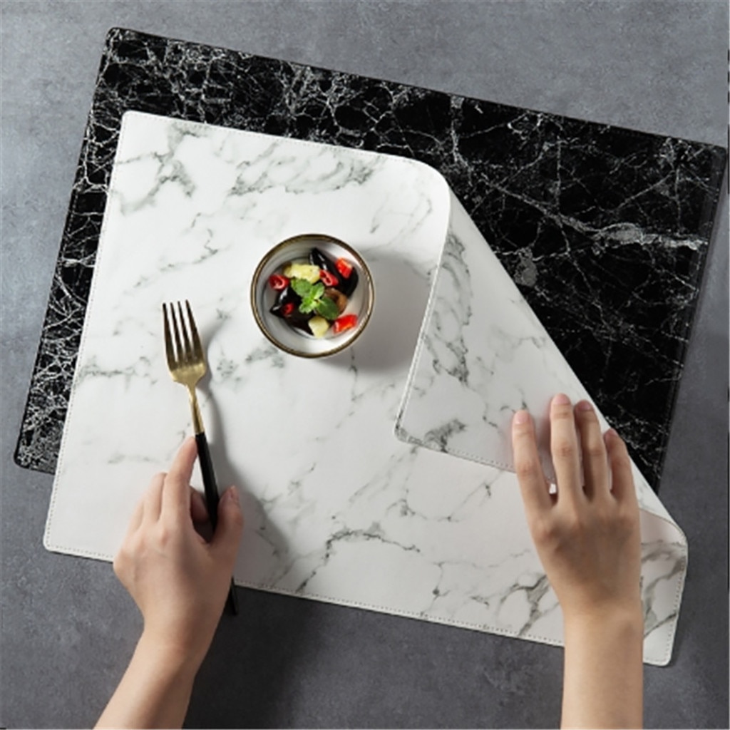 Tafel Mat Lederen Eettafel Placemats Hittebestendige Anti-Slip Keuken Placemats Gemarmerd Leer Placemat