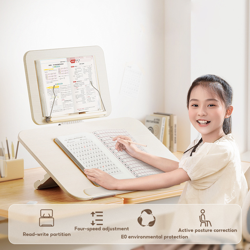 Houten dubbellaags leesrek desktop schrijfbord leren tekentafel studeertafel lezen opvouwbare boekenplank