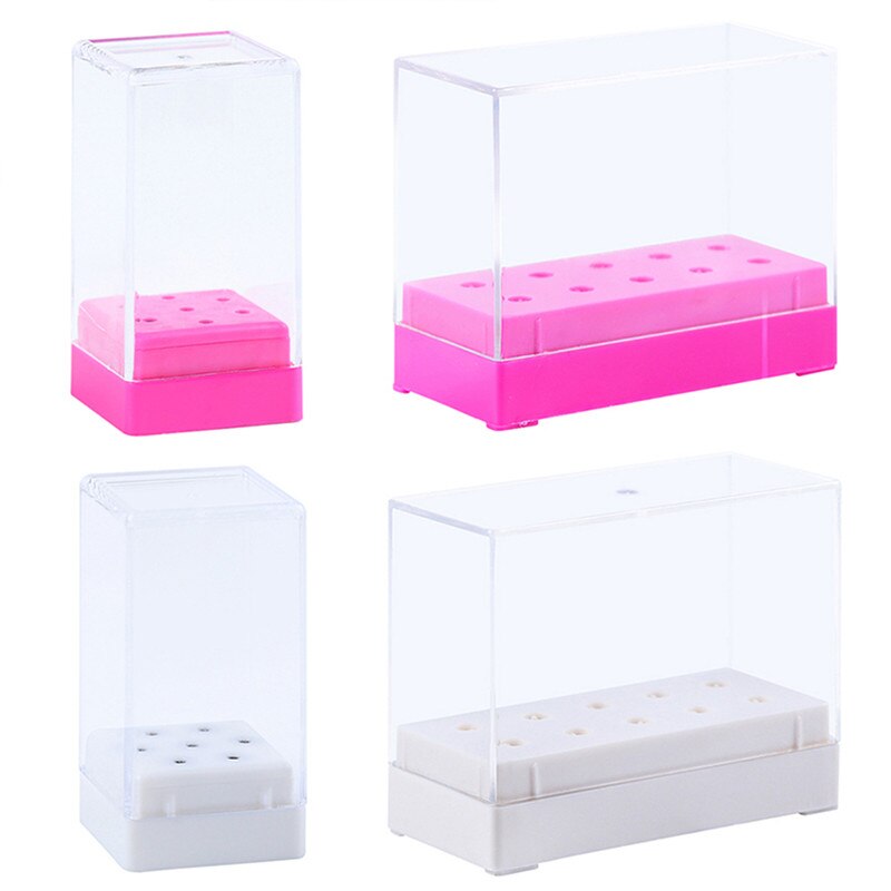 Clear Plastic Nail Drill Bits Storage Box Stand Display 7/10 Holes Organizer Case Container Manicure Tool Accessory