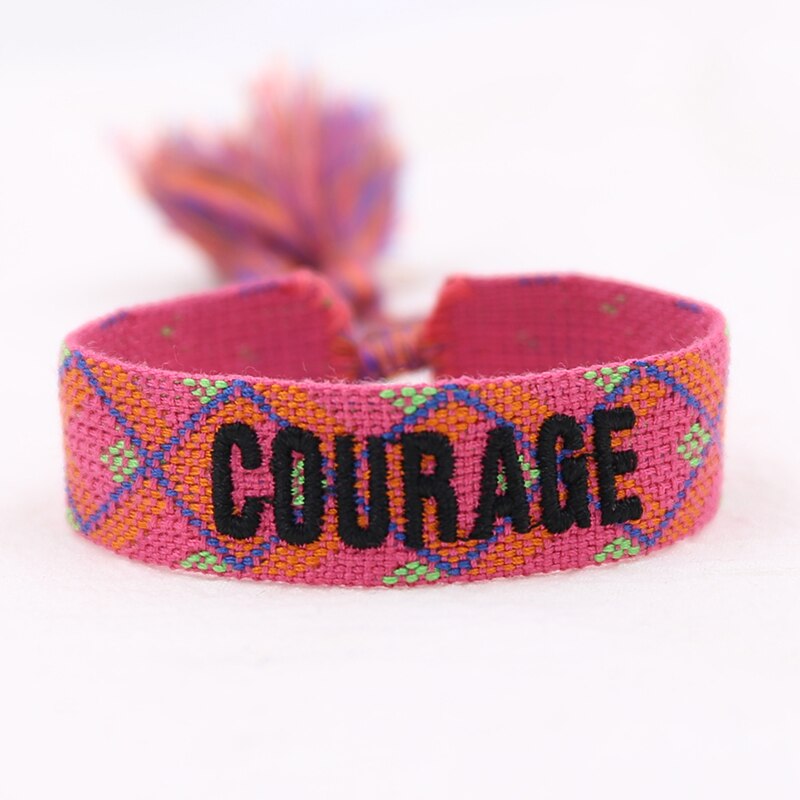 Coppie di amore Del Braccialetto Per Le Donne Degli Uomini Lace-up Regolabile Intrecciato I Braccialetti Tessuto Braccialetti Della Nappa Boho Originale Commercio All'ingrosso Dei Monili: Courage-Fushia