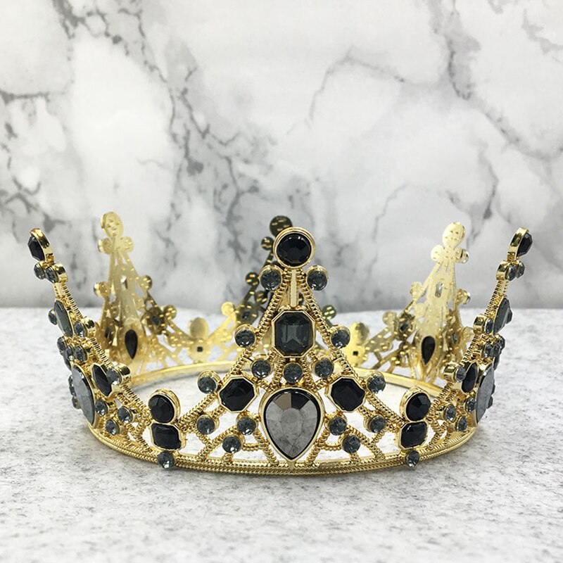 Vintage Black Crowns Crystal Rhinestone Tiara Queen Princess Crown Wedding Hair Jewelry Accessories Girls Hair Ornaments: Goud-kleur