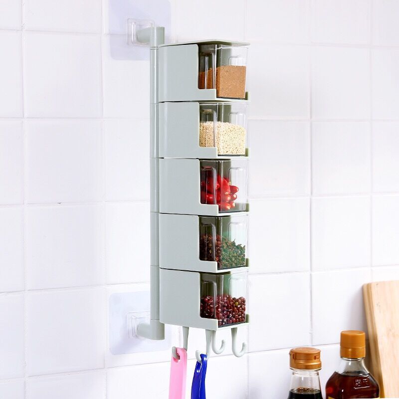 Kitchen Organizer Storage Box Seasoning Jar Bottle Wall Hanging Spice Rack Rotatable Sugar Salt Condiment Container Kitchen Tool: green5