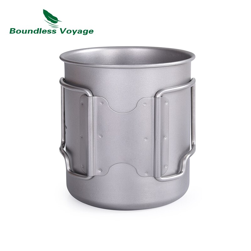 Grenzeloze Voyage Titanium Cup met Deksel en Voorkomen Slip Vouwen Handvat Outdoor Camping Water Mok Servies alleen 86g 14.3 oz/420 ml