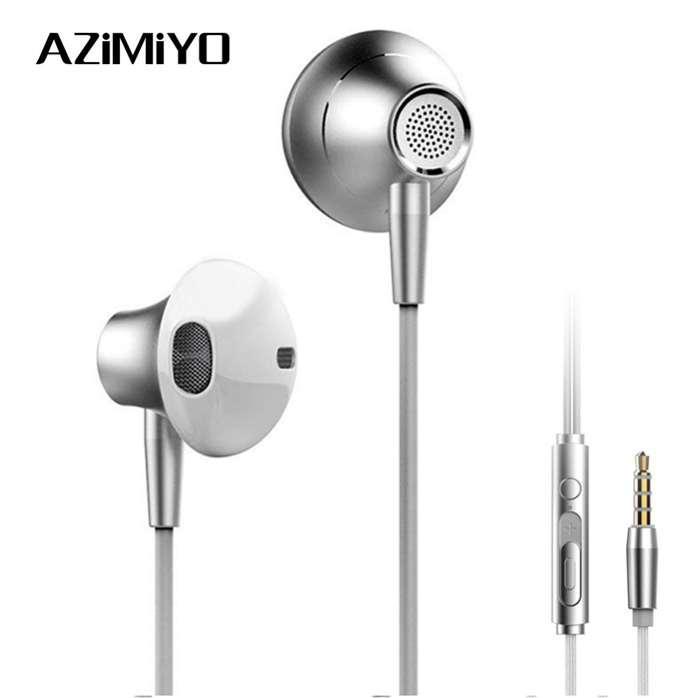 Azimiyo metal stereo bas øretelefon med mikrofon til telefon kablet musik øretelefoner til telefoner huawei iphone øretelefon
