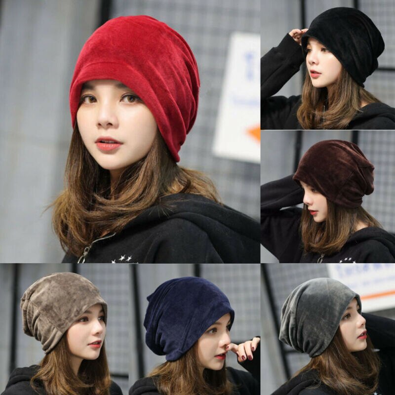 Dame herre fløyel baggy lue lue vinter varm oversized ski cap