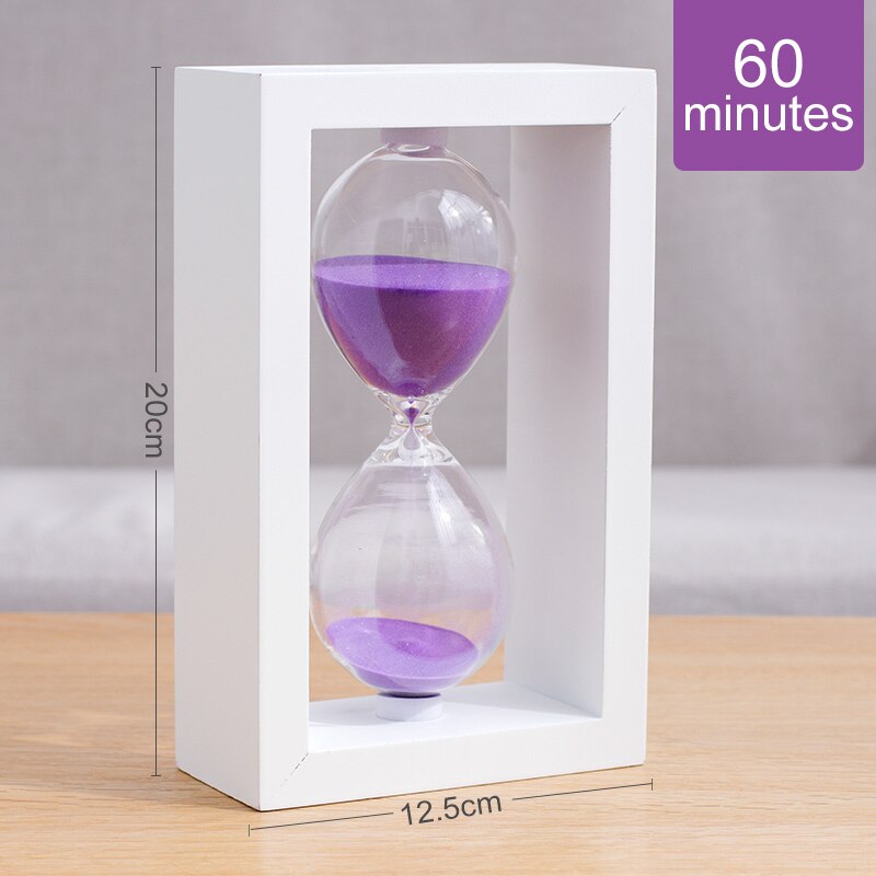 Timeglass 60 minutter tidtaker gratis gravering klokke sandklokke sandglass tre timing ornamenter hjem dekorasjon tilbehør: Hvit lilla