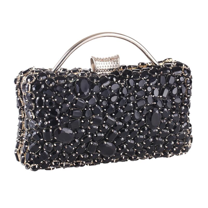 Women Clutch Evening Bag Beaded Crystal Lady Wedding Purse Rhinestones Handbags Silver Black Evening Clutch Bags for Women: Design B black