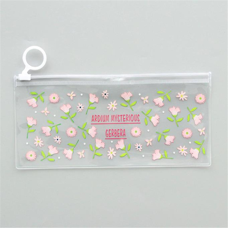 PVC Transparante Potlood Zakken Mysterieuze Kleine Bloemen Dieren Waterdichte Briefpapier Opslag Kantoor Schoolbenodigdheden Etui: Pink Flower