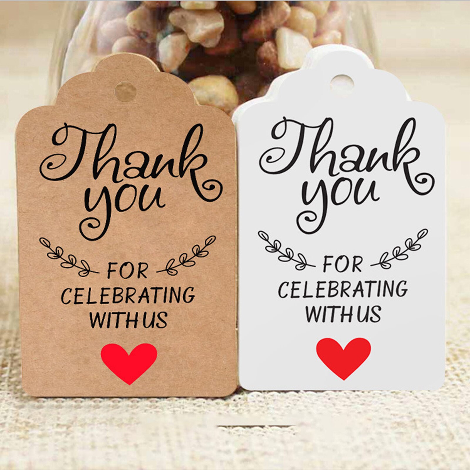 100PCs Kraft Paper Tag Label With Jute Rope Thank You For Celebrating Labels Handmade For Wedding Party Decoration Card