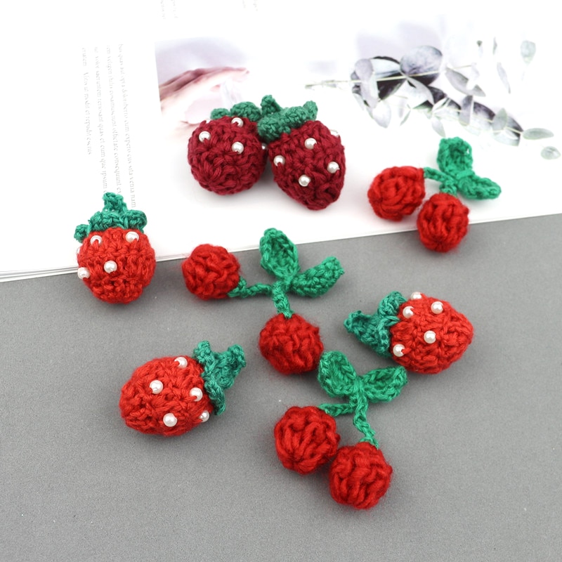 5Pcs Hand Breien Cherry/Aardbei Ornamenten Diy Craft Supplies Kids Hair Pin Accessoires Hoed Schoenen Kleding Decor Materiaal