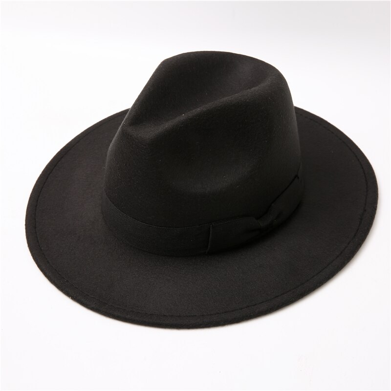 fedora hat women Bow ribbon band men hats wide brim classic beige white wedding church winter men women&#39;s hat gorras hombre: black