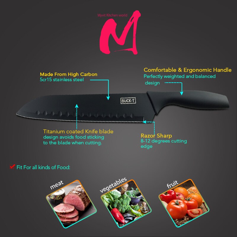 Myvit couteau de cuisine Chef 8 | En acier inoxydable 5CR15 couteau à Sushi de Style japonais, couperet à viande, couteaux de cuisine, outil de coupe