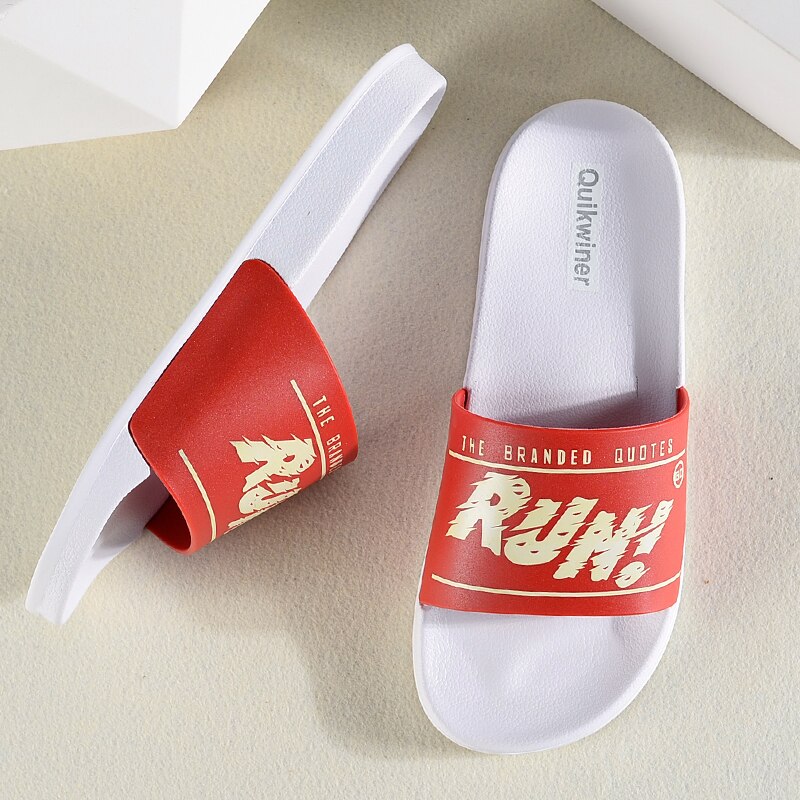 Summer Beach Slippers Simple Shoes Non-slip Bathroom Slides Flip Flops Men Thick Sole Platform Indoor Slippers Red White