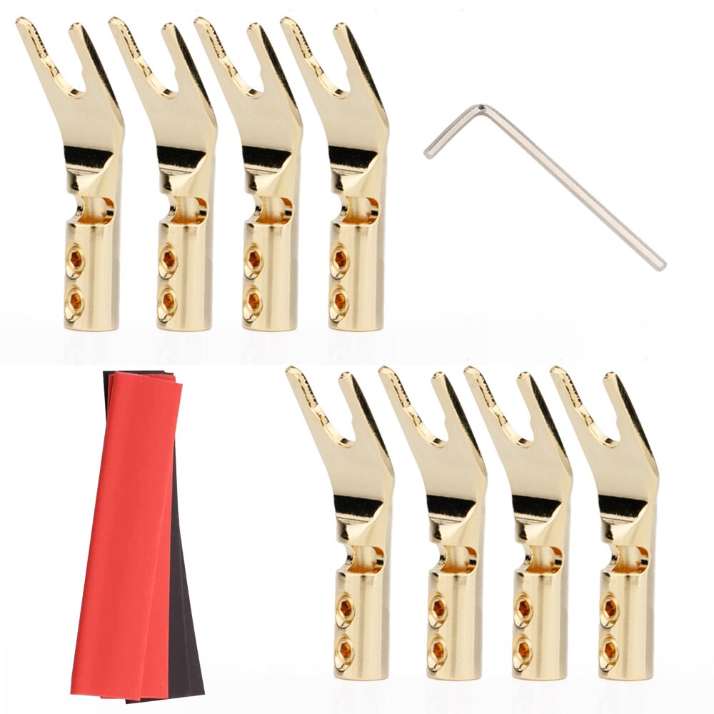 8Pcs Hifi Audio Vergulde Y Spade Connector Plug Zuiver Koper/Zilver/Rhodium Plated Vork Kabel Connectors plug Luidsprekerkabel: Gold plated