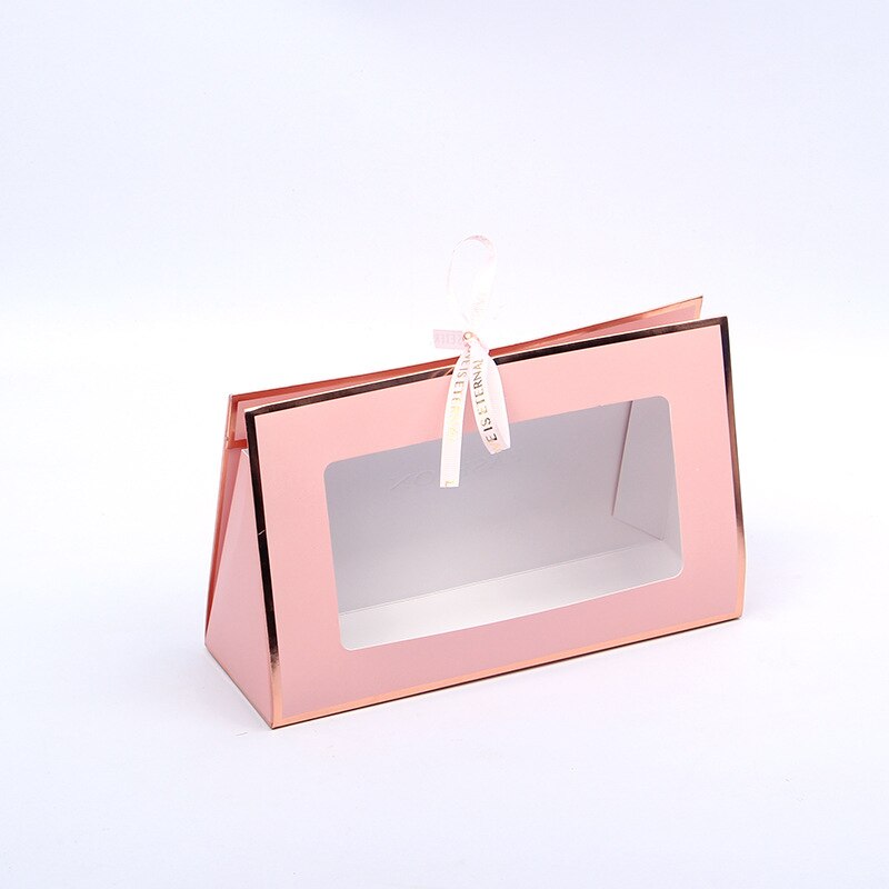 Kraft Paper Flower Box Flowers Arrangement Bag Folding Hollow Flower Boxes Hand Box Cardboard Floral Packaging Bags: Pink