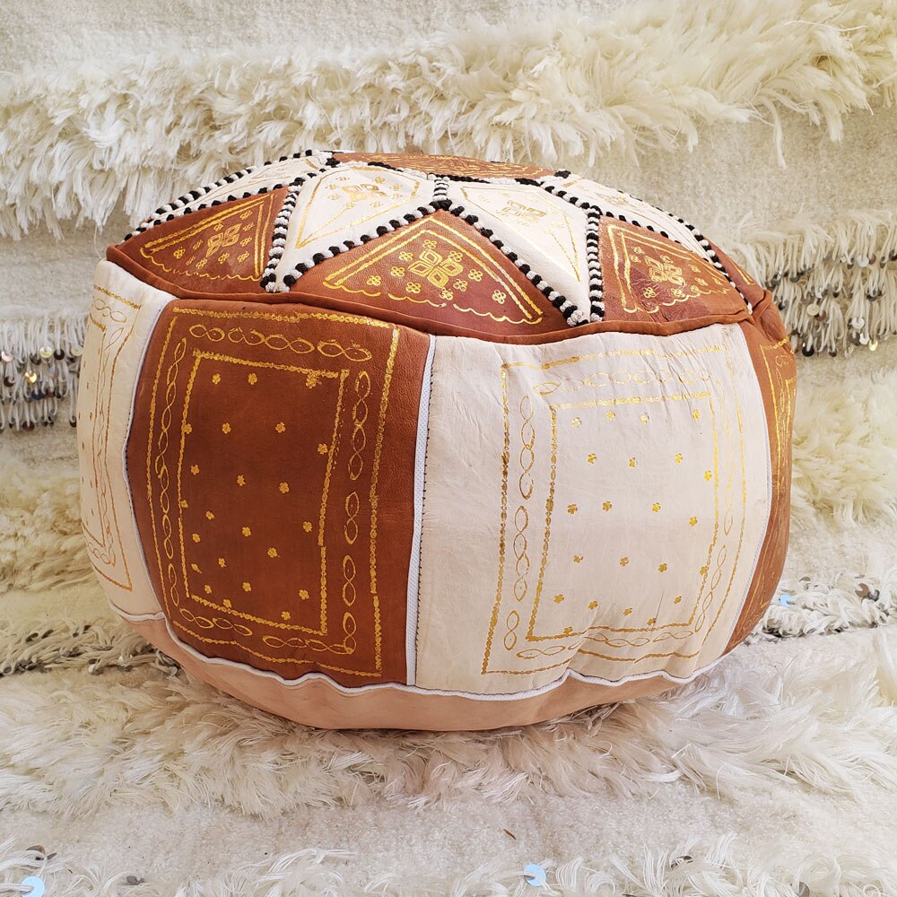 Hermoso Puf marroquí Puff pecado RELLENO Otomano Puf Hecho a Mano en Fez Marrakech Cuero autentico... 100% skin