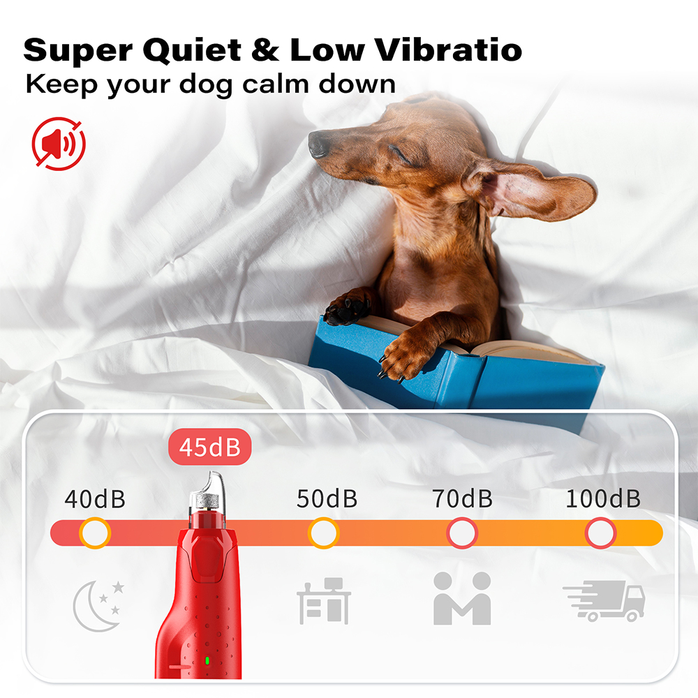 Dog Nail Grinder Dustproof with 2 LED Light - Super Quiet Powerful 6-Speed Nail Trimmer File for Small Medium Large Dogs dog acc