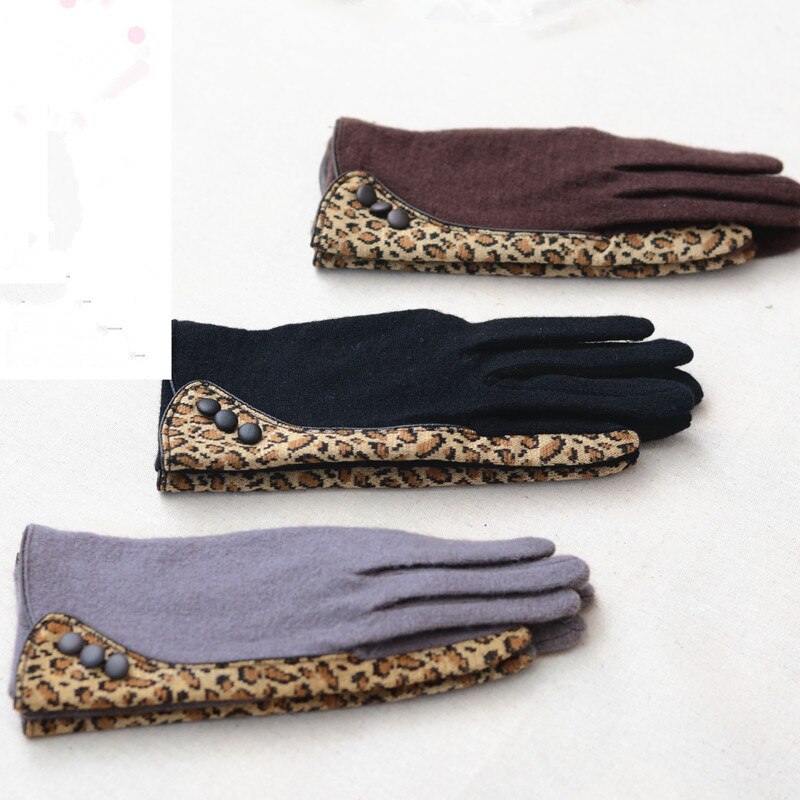 Guantes con botón de leopardo Retro, guantes clásicos de lana para mujer, guantes cálidos y finos para conducir en otoño e invierno D20
