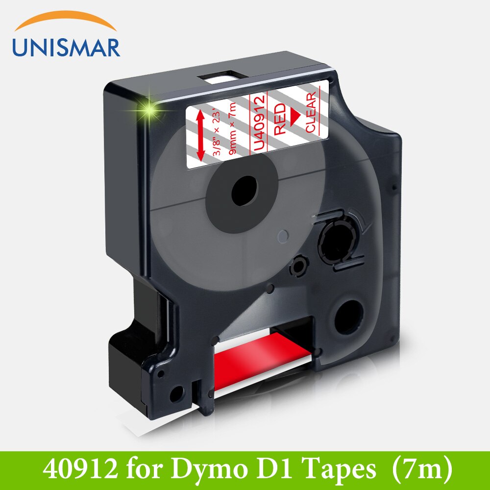 Unismar 9mm Label Tapes for Dymo D1 40913 40910 40917 40918 Label Manager 120P 210D 360D Label Writer 400 Label Maker 15 Color: Red on Clear