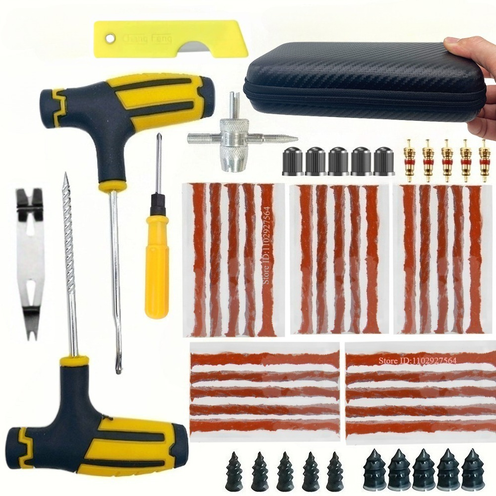 ZFOUEK Car Tire Repair Kit Puncture Plug Tools Tyre Puncture Emergency for Tire Strips Stirring Glue Repair Tool Kit: black