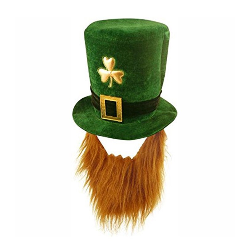 St Patricks Day Green Hat Saint Patrick Parades Lucky Charm Accessories for Party Funny Hat with Beard Xmas Carnival Props