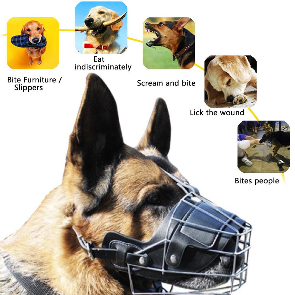 Kæledyr hund mund åndbar justerbar anti-bid metal næsebeskyttelsesdæksel