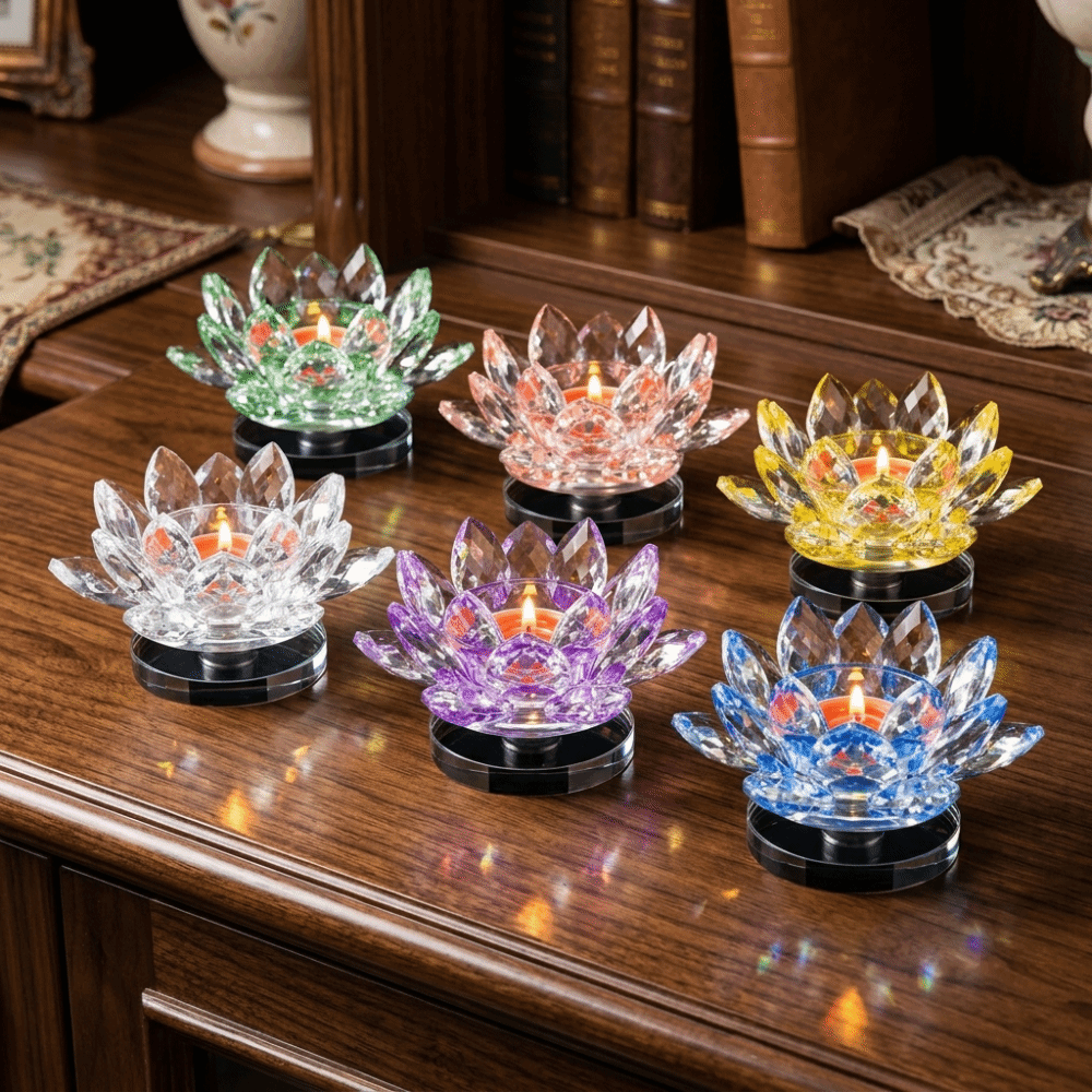 Hoom Dekor Kristall-Lotus-Kerzenhalter Glas-Orn... – Grandado