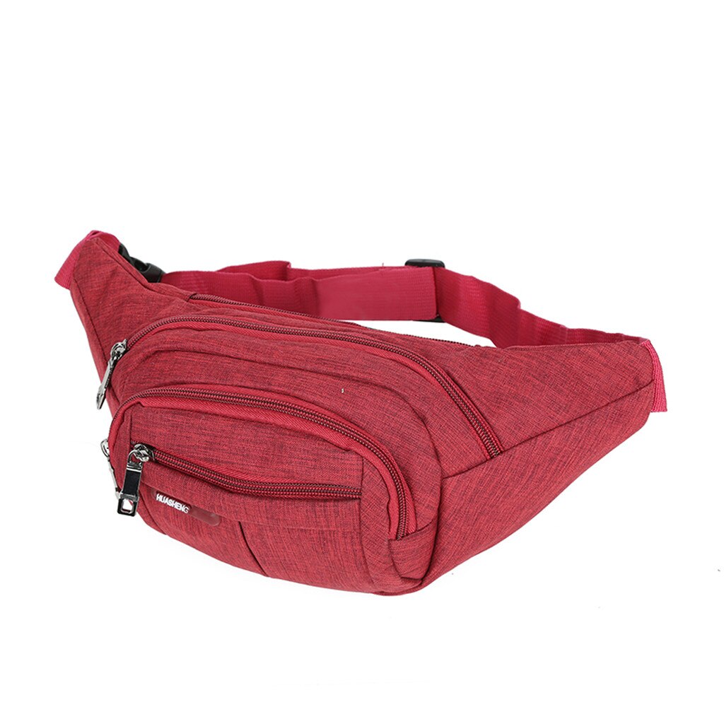 women men waist bag fanny pack Outdoor dual pocket running belt Functional solid zipper Crossbody Bag Chest Phone purse nerka: Red
