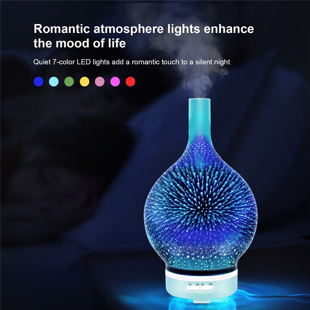 120ml 3d Feuerwerk Glas Elektrische Luftbefeuchter Ätherisches Aroma Öl Diffusor Ultraschall Aroma Diffusor Romantische Atmosphäbetreffend Licht