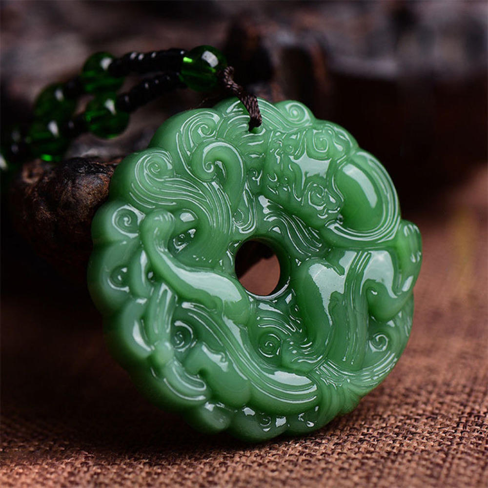 Grön jade handskuren drake ihålig jadehänge halsband kinesisk amulett kvinnor mans lyckohalsband smycken: Stålfärg