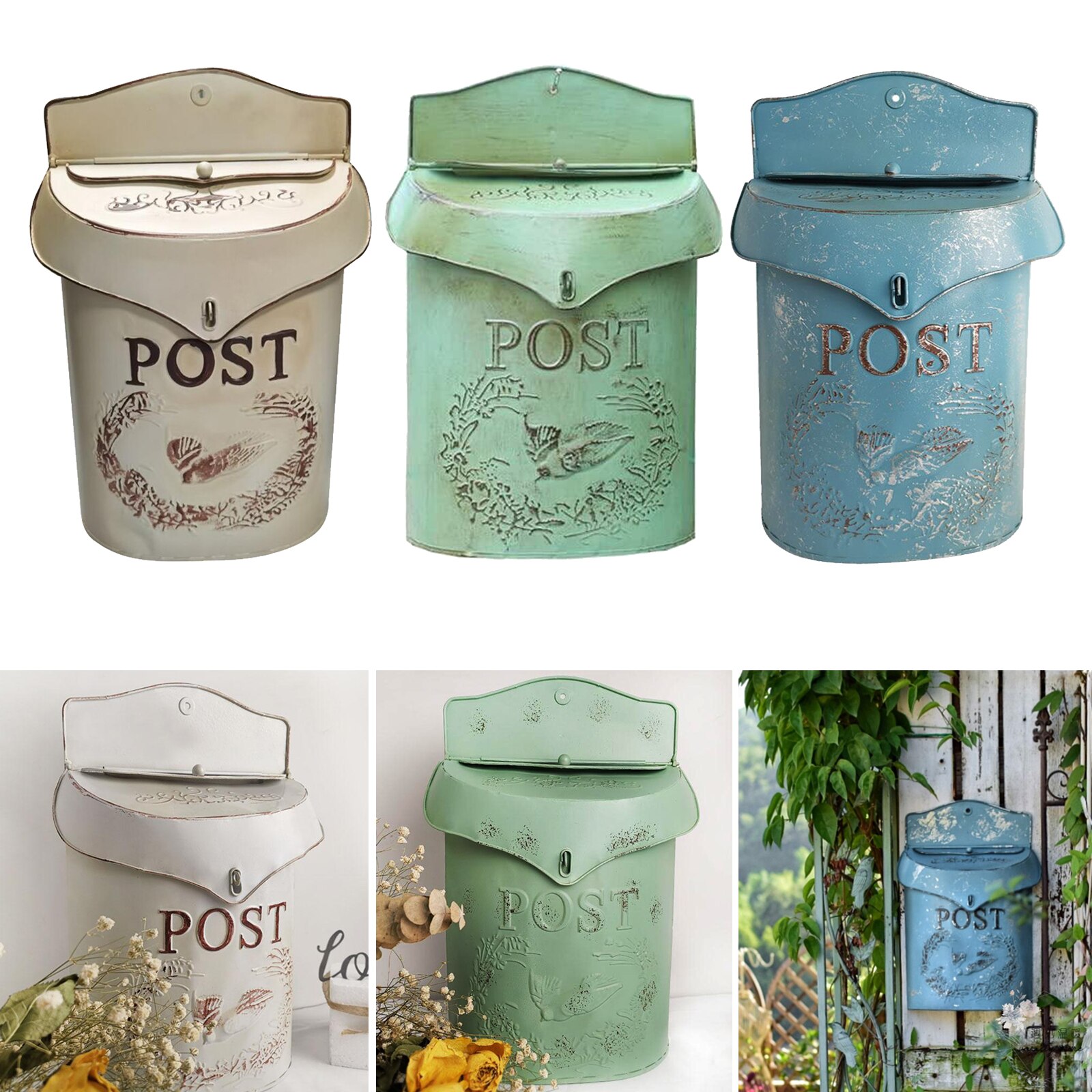 Vintage Style Wall Mailbox Farmhouse Metal Newspaper Roll Post Letter Box