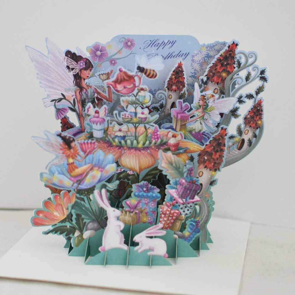 3D Fairy Forest Greeting Cards Happy Birthday Handmade Postcard Invitations with Envelope Girls Birthday Cards