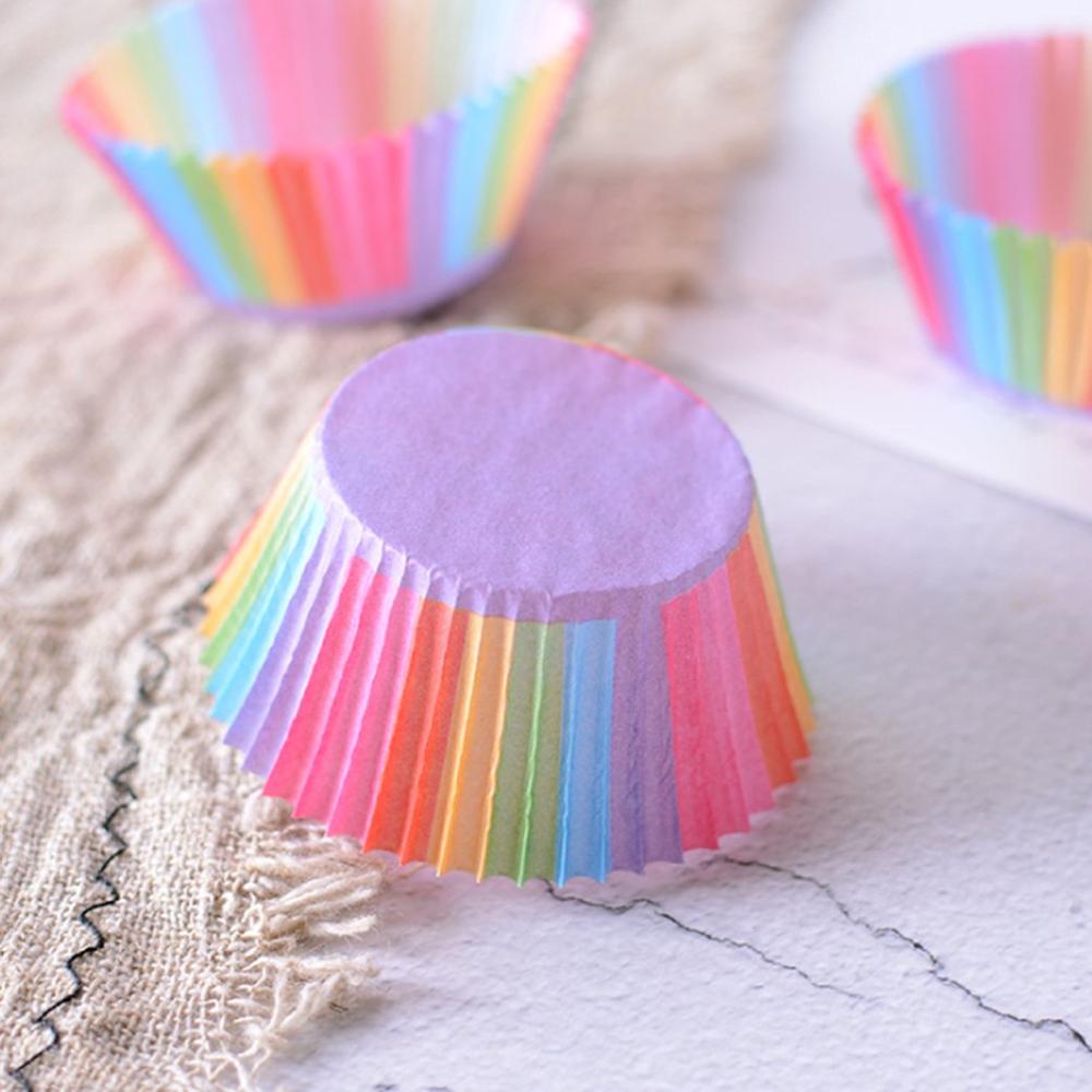 Couleur arc-en-ciel Cupcake Liner Cupcake papier cuisson Muffins cas moules à gâteaux pâtisserie tasse décoration outils 100 pièces