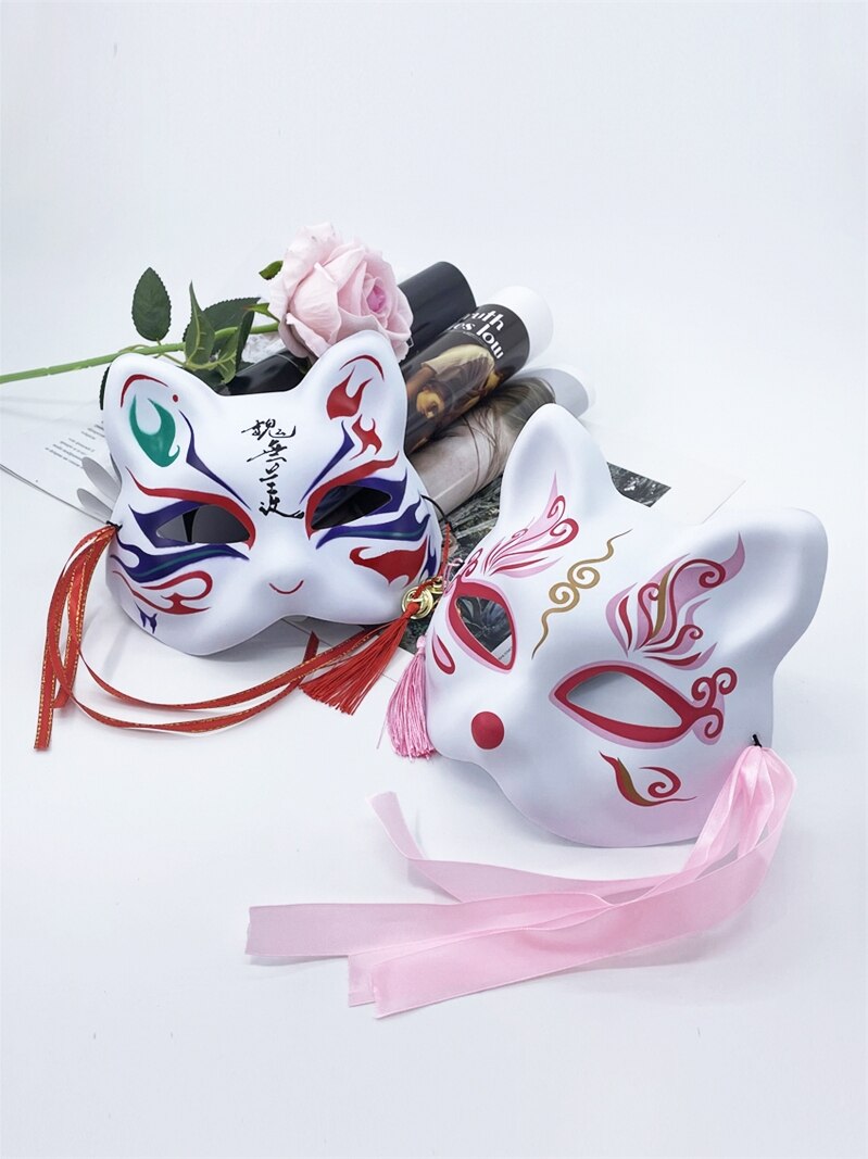 Japanese Hefeng Mask Half Face Women&#39;s Hand Painted Masquerade Dance Hanfu Accessories
