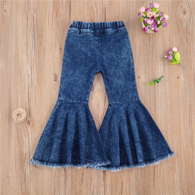 2-7y toddler baby girl flare bukser jeans blå klokkebunde elastiske højtaljede denimbukser forår efterår outfit
