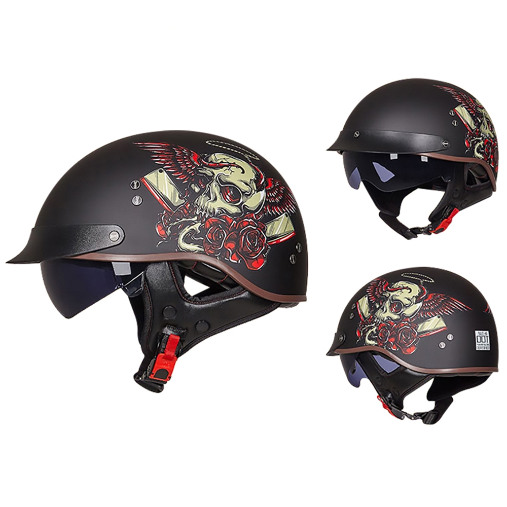 Retro Helmets For Motorcycle Capacete De Moto Helmet Vintage Street Touring Scooter Half Helmet Built In Visor DOT Certification: Gold / XL