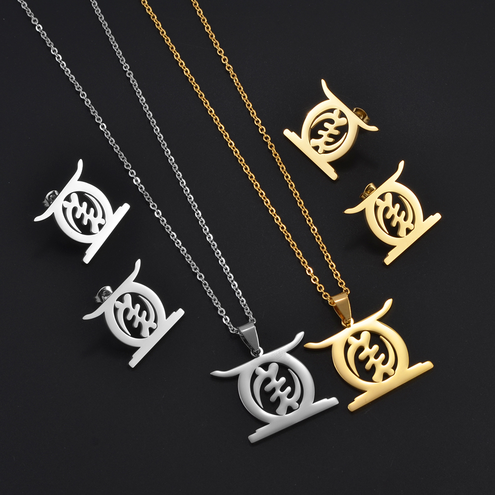 Anniyo African Cultural Symbol Gye Stool Ethnic Pendant Necklaces Earrings for Women Girls Jewelry Congo Ghana Nigeria #365021