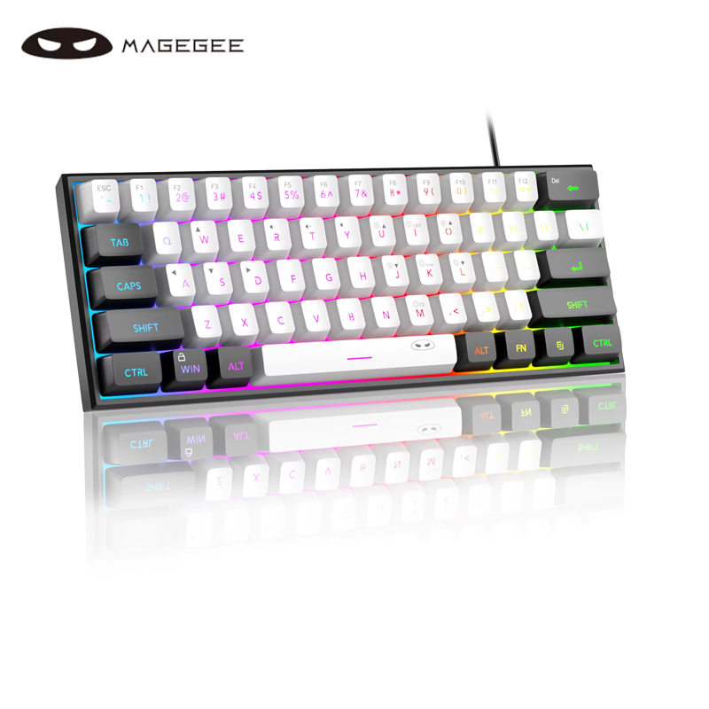 MageGee Mini teclado para juegos 60%, teclado ultracompacto retroiluminado RGB de 61 teclas, oficina de sensación mecánica impermeable ergonómica TS91: Estaño